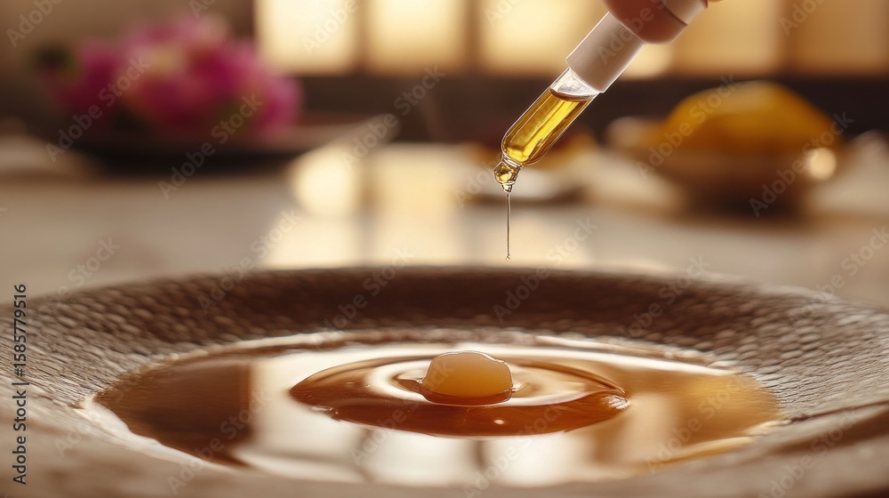 Obraz premium Liquid drizzle onto dish