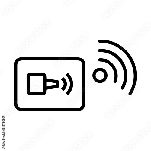 Abstract icon depicting a wireless technology, a symbol of modern connectivity, showing a device communicating with signal waves.