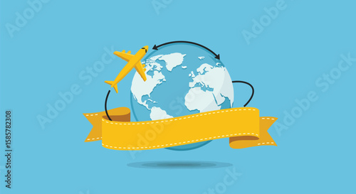 Global Travel Concept with Airplane and Banner