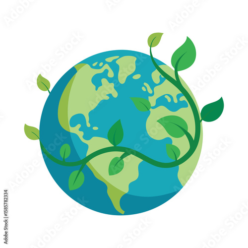 Earth with green leaves, environmental protection concept