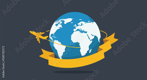 Global Travel Concept with Airplane and Banner
