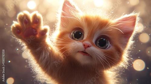 Ginger kitten reaching paw