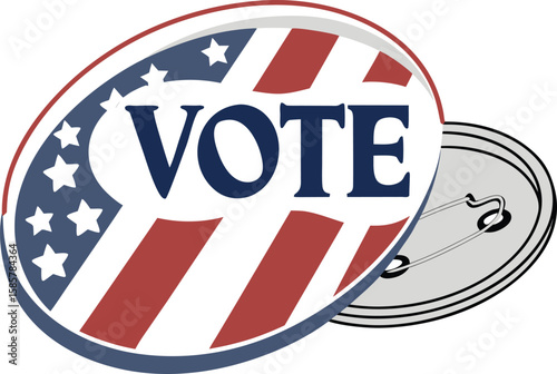 vote badge. USA presidential election pin button for campaign, design element. vote icon symbol with american flag color and star. transparent png and vector.politic, democracy, election, us, voting, 
