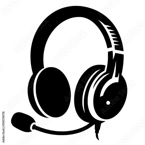 Black and White Vector Silhouette of a Gaming Headset