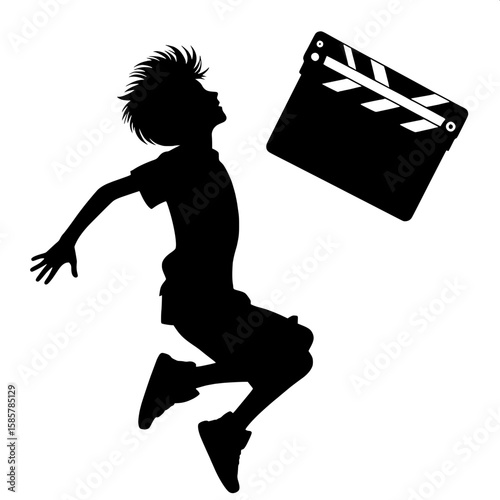 Black and White Vector Silhouette of a Boy Doing Air Pose for Reels