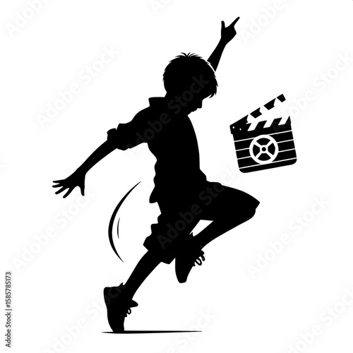 Black and White Vector Silhouette of a Boy Doing Air Pose for Reels