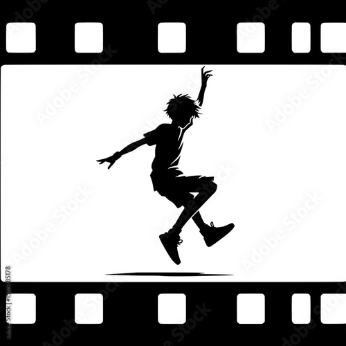 Black and White Vector Silhouette of a Boy Doing Air Pose for Reels