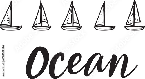 set of vector simple design of yacht and word ocean