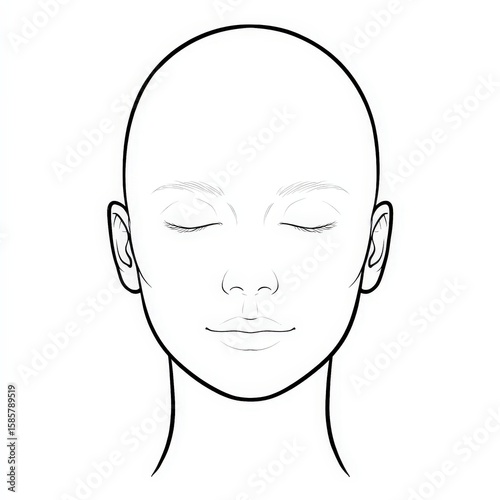 Minimalist Line Drawing of Female Face with Closed Eyes and Smooth Features