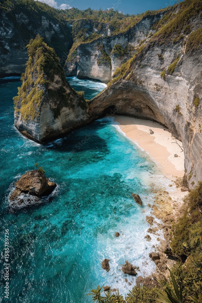 Scenic Beach Cove with Turquoise Water and Rocky Cliffs Scenic Beach Cove with Turquoise Water and Rocky Cliffs