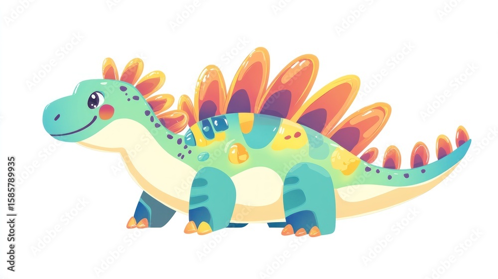 Fototapeta premium Cute cartoon dinosaur, vibrant colors