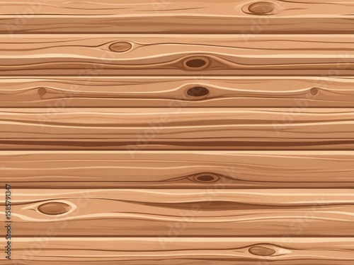 Seamless vector pattern of light brown wooden planks. Realistic wood grain texture with knots creates a natural and rustic background for various design applications.
