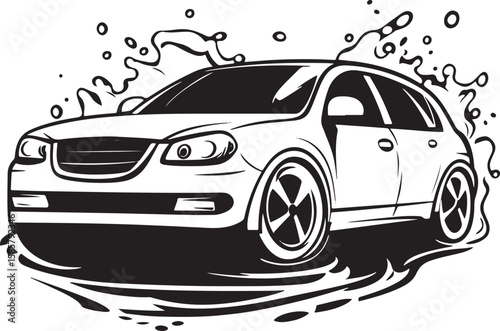 black silhouette vector design of car wash