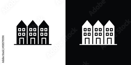 Terraced Houses icon Flat Vector illustration. Simple black symbols