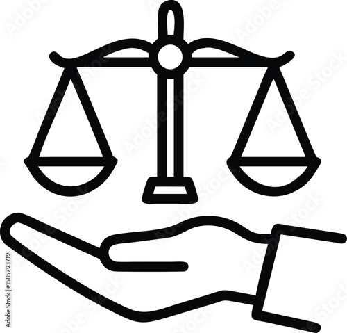 Scales of justice balanced on an open hand symbolizing fairness and support