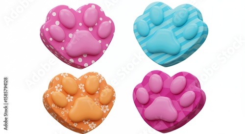 Heart shaped paw print buttons in pastel colors