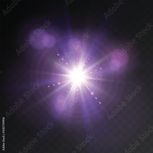 A glowing center with a soft purple glow and lens flares on a clear base. Suitable for fantasy effects, energy bursts and visual interfaces.
