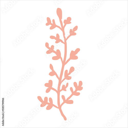 Cute hand-drawn pastel color thin pink coral, cozy aesthetic sea element.