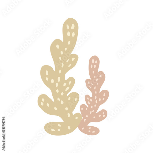 Cute hand-drawn pastel color corals, beige and pink, cozy aesthetic sea element.