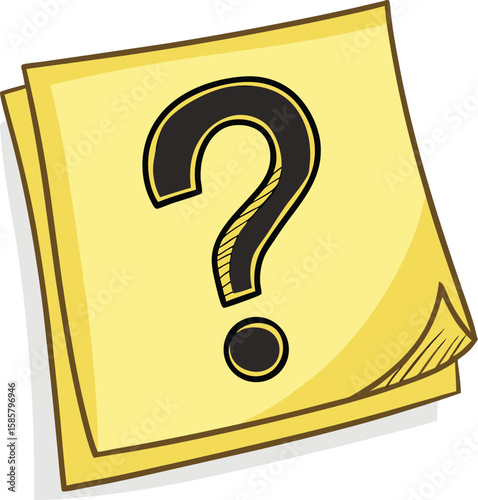 Hand drawn yellow sticky note with a bold black question mark