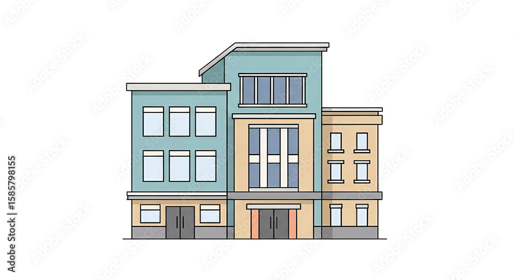 Fototapeta premium Modern Multi-Story Building Cartoon Illustration