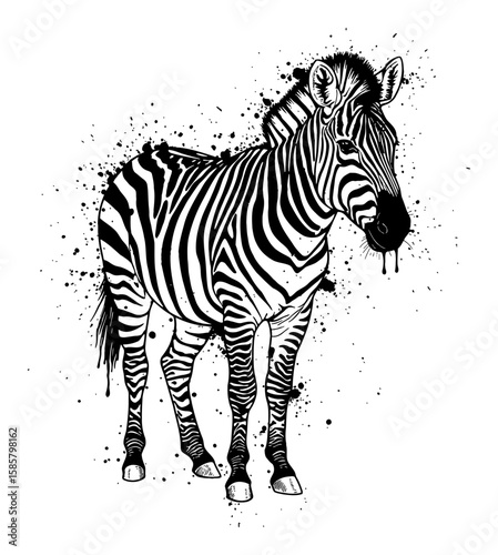 Zebra Drip Splat Abstract Surreal Paint Messy Style Deep Solid Black Big Black and White Outline Line Art Drawing