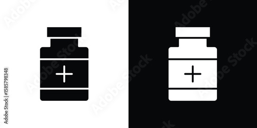 Medicine bottle icon Flat Vector illustration. Simple black symbols