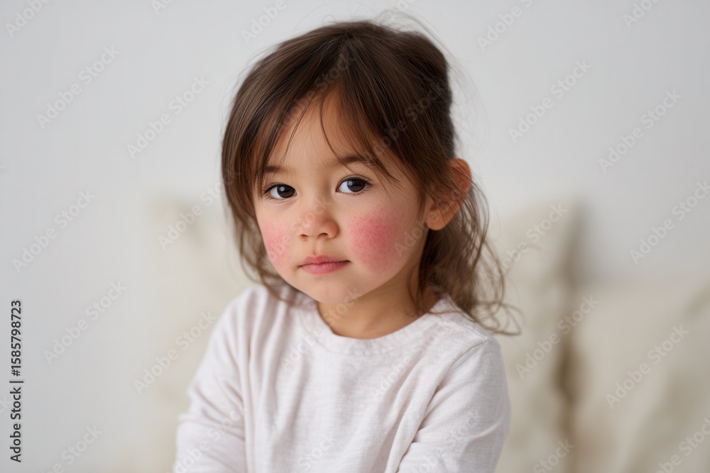 Adorable young asian girl with curly hair and pink cheeks. Adorable young asian girl with curly hair and pink cheeks.