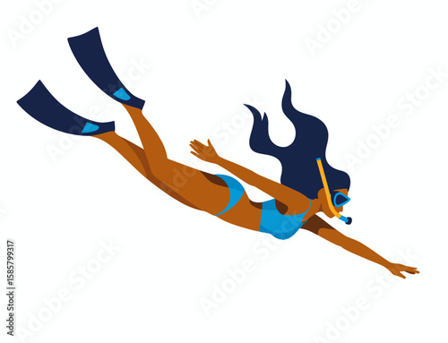 An artistic portrayal of a diver gracefully swimming underwater, equipped with snorkeling gear, showcasing the majesty and beauty of marine life and adventure.