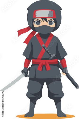 Japanese Anime Style Minimal Flat Design Ninja 
