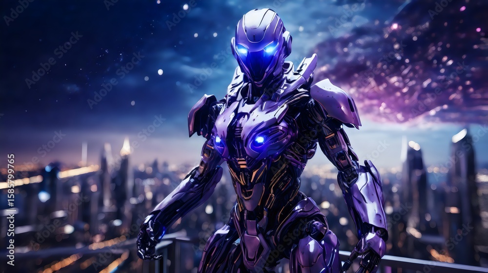 Naklejka premium Futuristic Mech Character in Cyber , Tech Branding