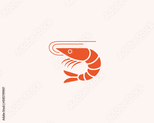 A colorful and minimalist illustration of a shrimp, designed to capture attention with its quirky personality and fluid lines, perfect for culinary themes or seafood branding.