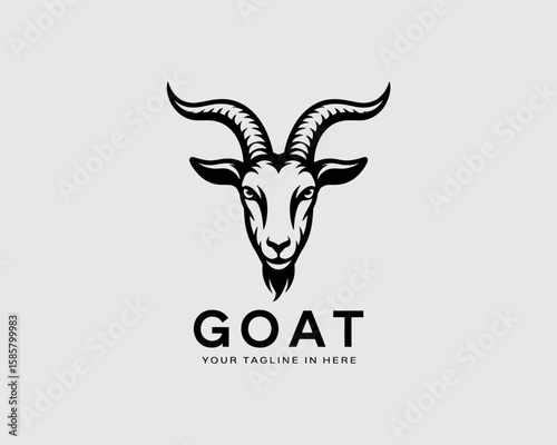 An elegant and artistic goat logo, featuring a stylized black silhouette of a goat's head, representing strength, agility, and uniqueness in branding and graphic design.