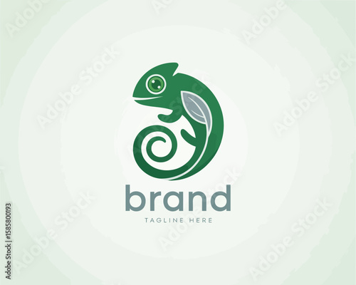 This logo features a chameleon in green tones, symbolizing adaptability and sustainability, perfect for eco-friendly brands aiming to convey a connection with nature.