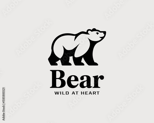 A bold logo showcasing a stylized bear in a modern design, representing wildness, strength, and adventure with a simple yet impactful artistic flair.