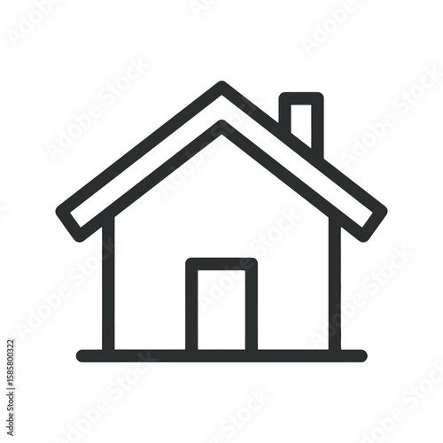Simple House Icon Outline of Home with Door and Chimney