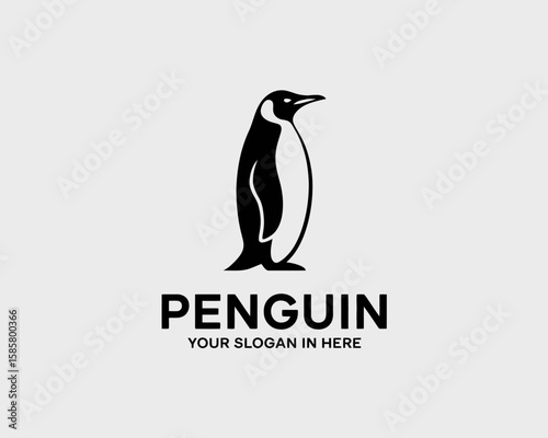 A sleek minimalist penguin logo, perfect for aquatic brands, capturing simplicity and elegance while symbolizing fun and liveliness in a creative design format.