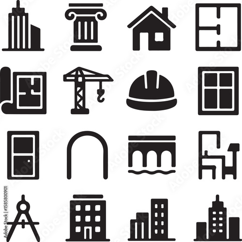 Construction equipments bundle icon set 