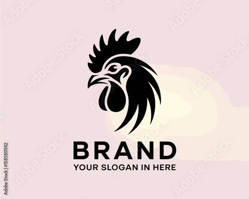 A stylized black rooster logo symbolizes creativity and vitality, perfect for brands looking to convey a spirited personality and engaging presence in the market.