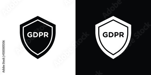 GDPR shield icon Flat Vector illustration. Simple black symbols