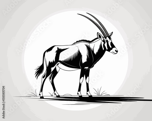 This artistic depiction of an antelope features sleek lines and bold shading, emphasizing the grace and elegance of this majestic animal against a simple backdrop.