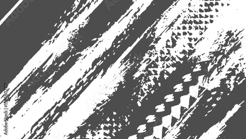 grunge tire prints, vector background with grungy abstract pattern. motocross dirty tires print, off road grungy trails texture. 