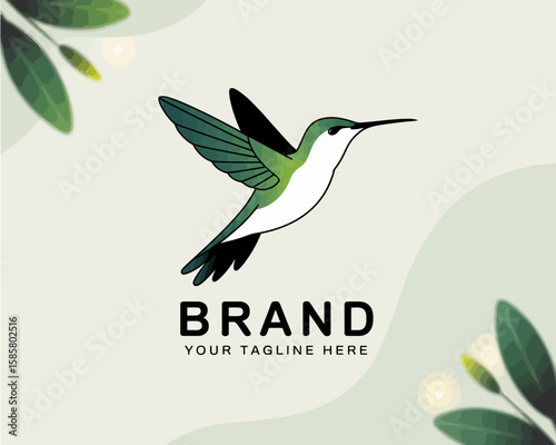 A minimalist logo featuring a sleek hummingbird in green and black, ideal for a brand that represents agility, freedom, and an eco-friendly approach to business.