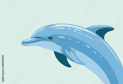 A delightful representation of a dolphin swimming gracefully through gentle blue waves, symbolizing joy and fluidity in nature. Ideal for marine life conservation themes.