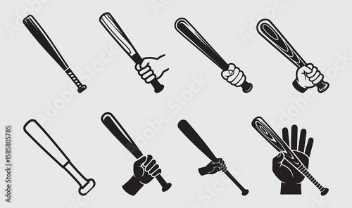 Baseball Bat Vector Icons Set
