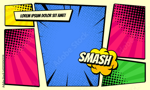 Colorful comic background template scene. vector illustration
