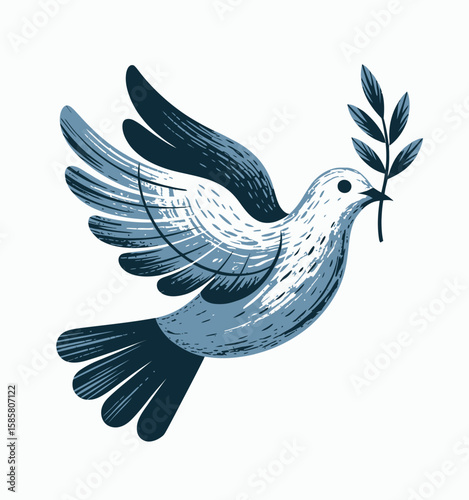 This artistic rendition of a dove in flight carrying an olive branch beautifully symbolizes peace and hope, resonating with positive human emotions and aspirations.