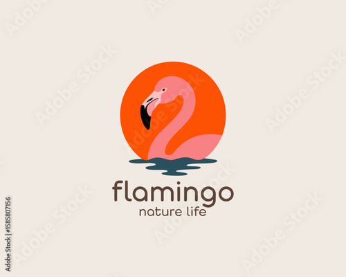 A modern and stylish flamingo logo showcasing elegance and beauty within a vibrant aquatic scene, well-suited for businesses in eco-tourism or environmental sectors.