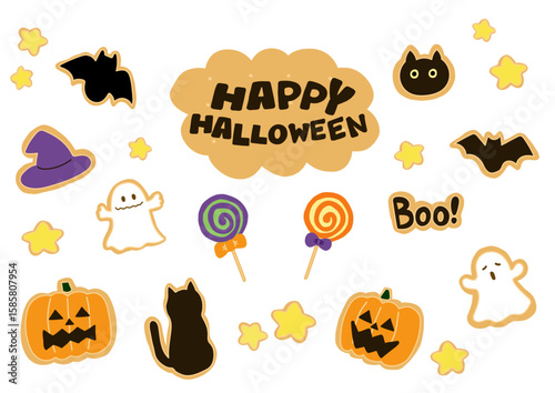 ハロウィンのお菓子イラストセット Set of Halloween candy