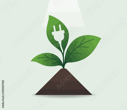 A creative illustration of a plant with a plug symbolizes the intersection of nature and technology, emphasizing the importance of sustainable growth and innovation in modern life.